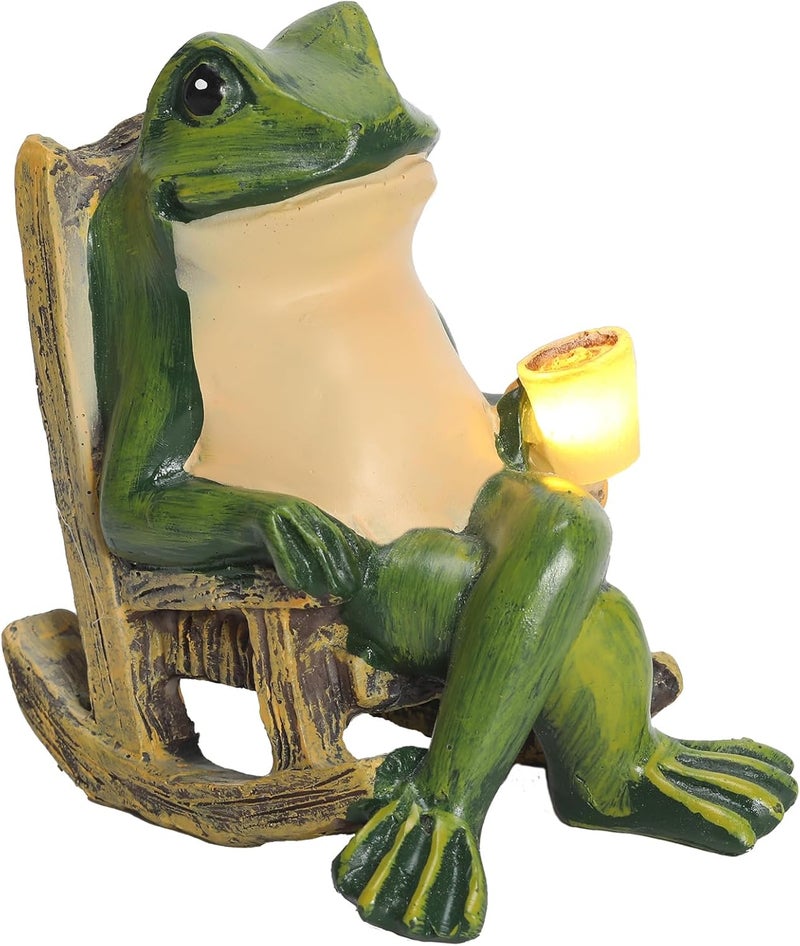 halp·ssfm Miniature Frog Garden Statue Solar Light Outdoor Decor Frog Figurine for Outdoor Indoor Home Lawn Yard Balcony Porch Patio for Women Mom Grandma 3.74"x2.75"x3.93" - Image 1